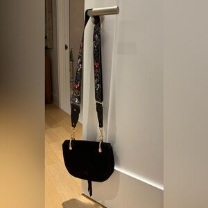 Elizabeth & James Saddle Bag, black suede, 2 straps
